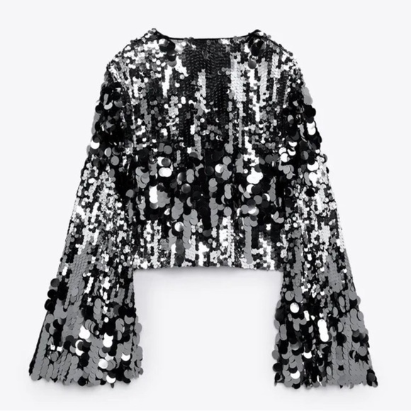 NWOT Zara Special Edition Rare Dark Silver Sequin Crop Top Blogger’s Favourite - Picture 9 of 9
